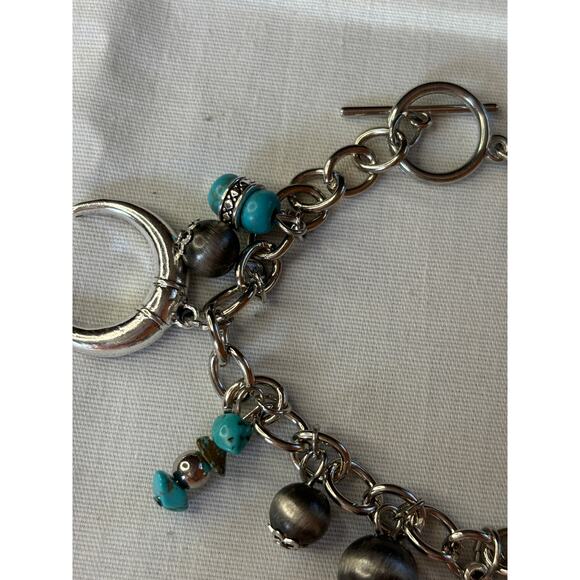 Chunky Retro Cowboy Charm Bracelet Equestrian Southwestern Turquoise Sto… - Picture 6 of 9